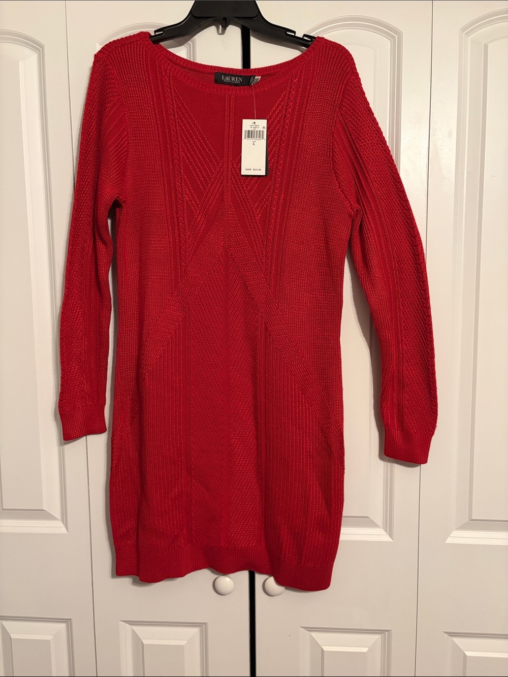 Lauren Ralph Lauren Red Scoop-Neck Knit Sweater Dress